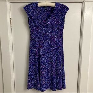 Chaps empire waist, knee-length dress in purple pattern, S